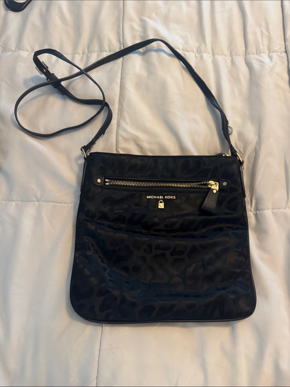 Michael Kors Black Leopard-Print Crossbody Shoulder Bag
